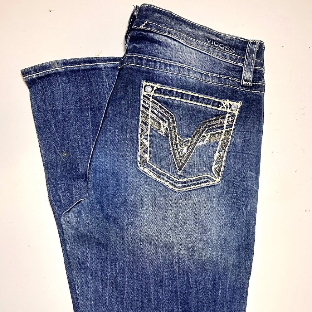 Vigoss Mid Rise Studded & Sequin Boot Jean